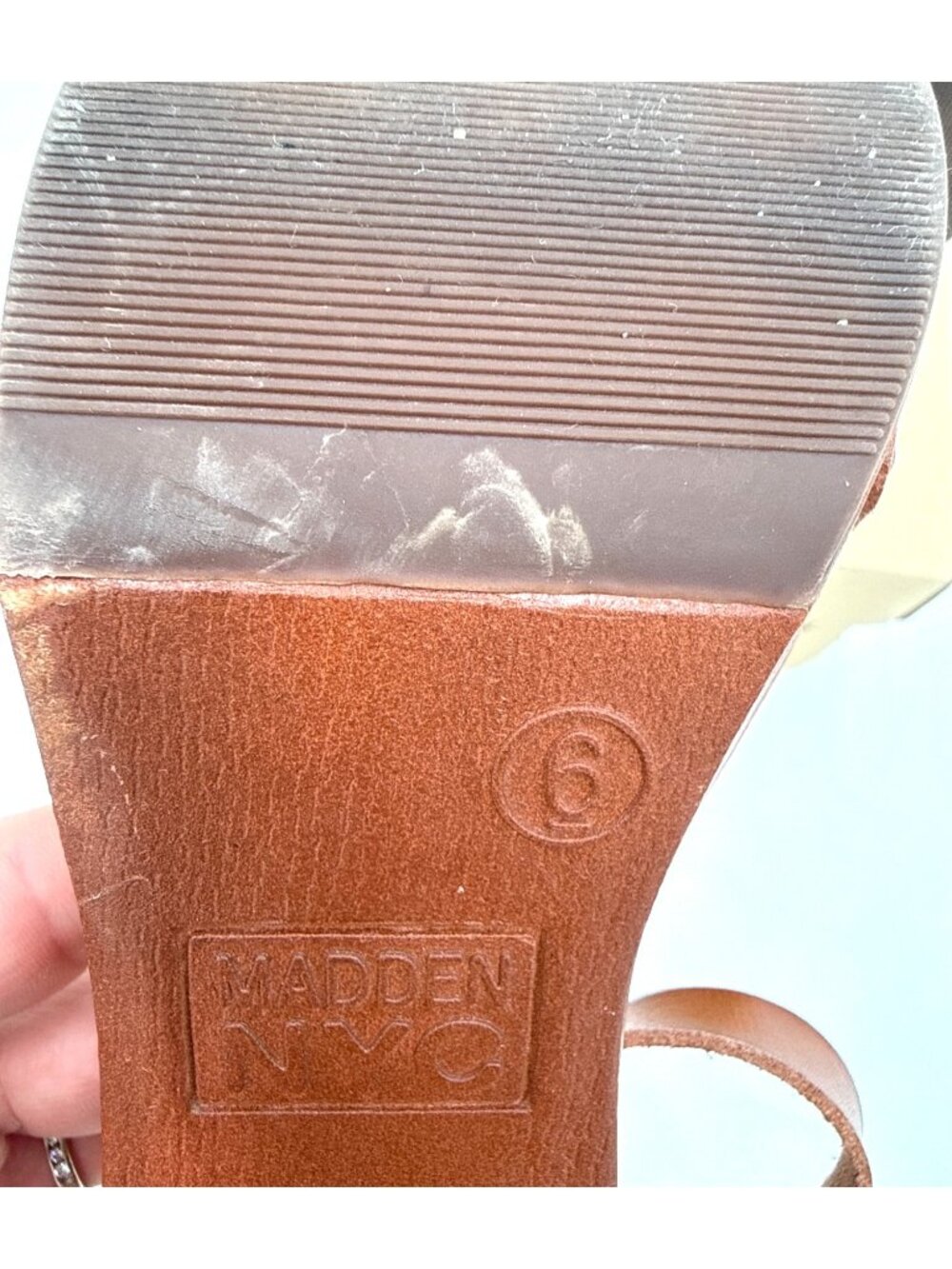 Madden NYC Slingback Lift Platform Sandal Cognac Brown size 6 - Picture 10 of 11